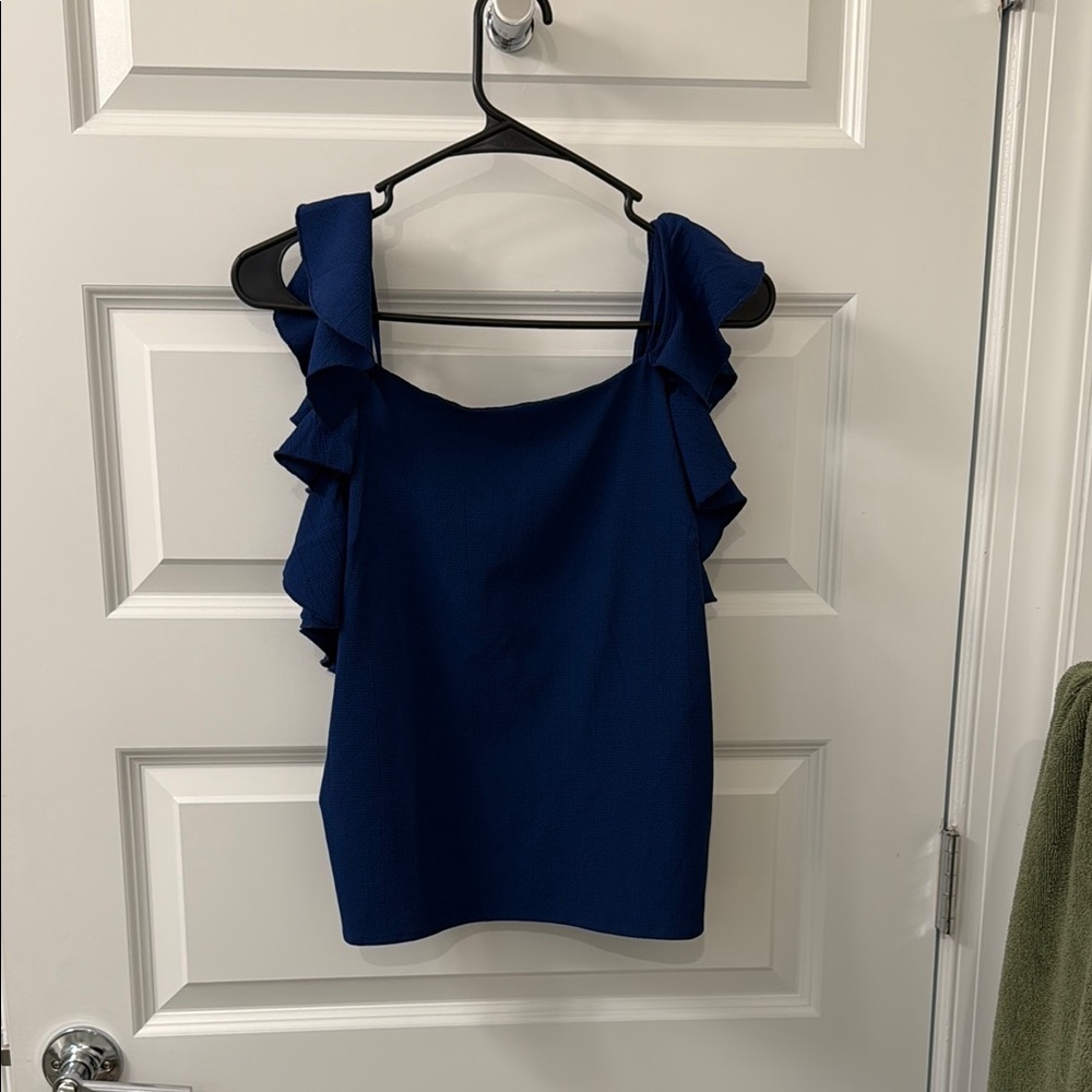 Only Blue Sleeveless Ruffled Fitted Blouse